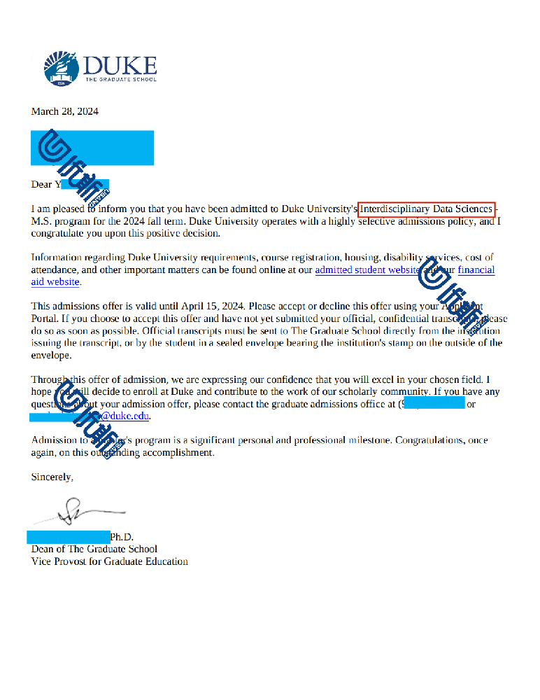 优斯美研助力拿下杜克数据科学录取