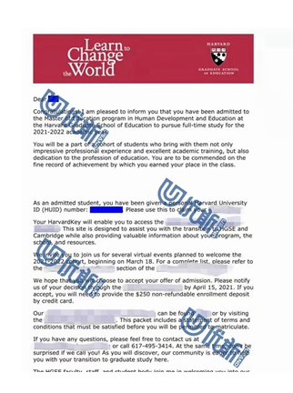 孙同学： 录取院校：Harvard 申请专业：心理学